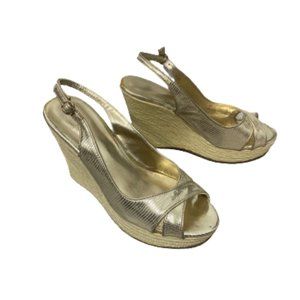 Lilly Pulitzer Picture Perfect Gold Espadrille Wedge Size 8.5